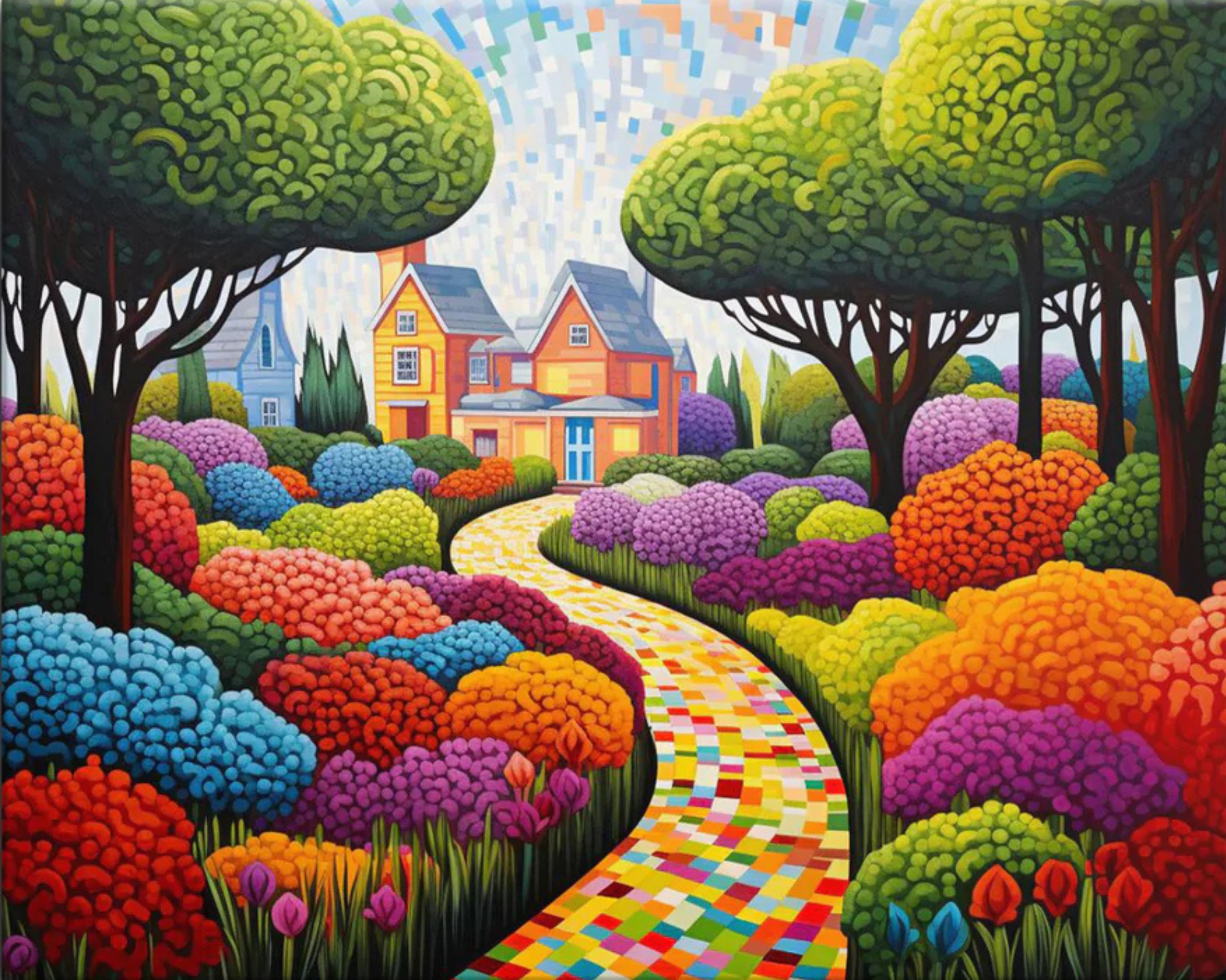 Mosaic Garden DIY Acrylic Painting by Numbers Kit on Canvas. Deepan Enterprises