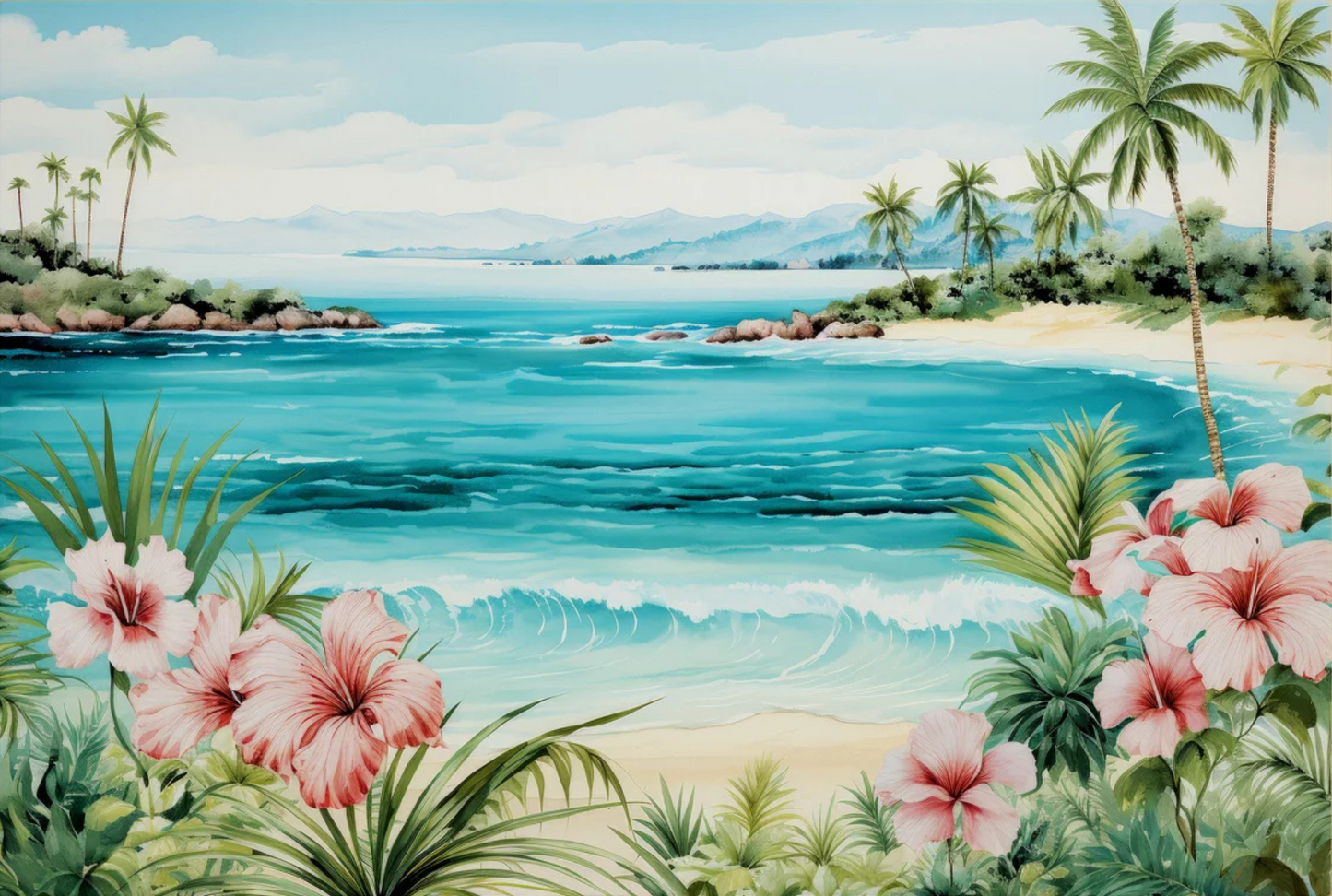 "HIBISCUS BAY" DIY Acrylic Painting by Numbers Kit on Canvas - TULIP N TURTLE