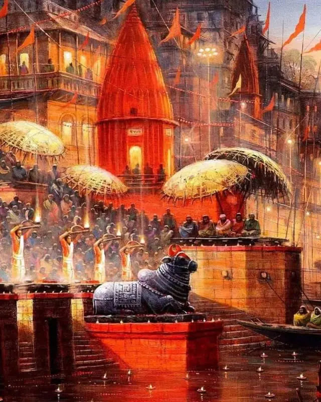 Ganga Aarti DIY Acrylic Painting by Numbers Kit on Canvas - TULIP N TURTLE