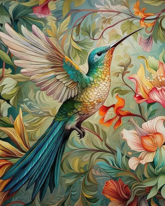 Hummingbird in Bloom DIY Acrylic Painting by Numbers Kit on Canvas - TULIP N TURTLE