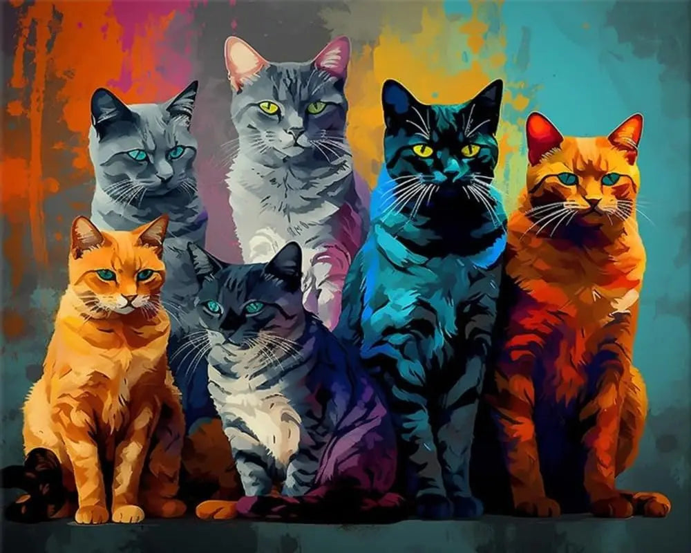 Multicolour Meow DIY Acrylic Painting by Numbers Kit on Canvas - TULIP N TURTLE