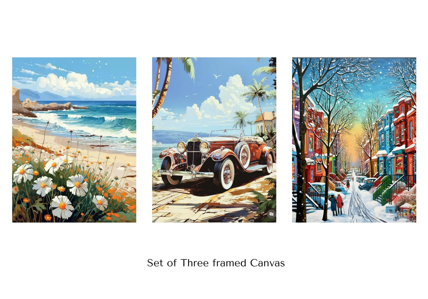 "Wave Wheel and Winter" Mini PBN set of three framed paint by number kits 15cm*20cm each. - TULIP N TURTLE