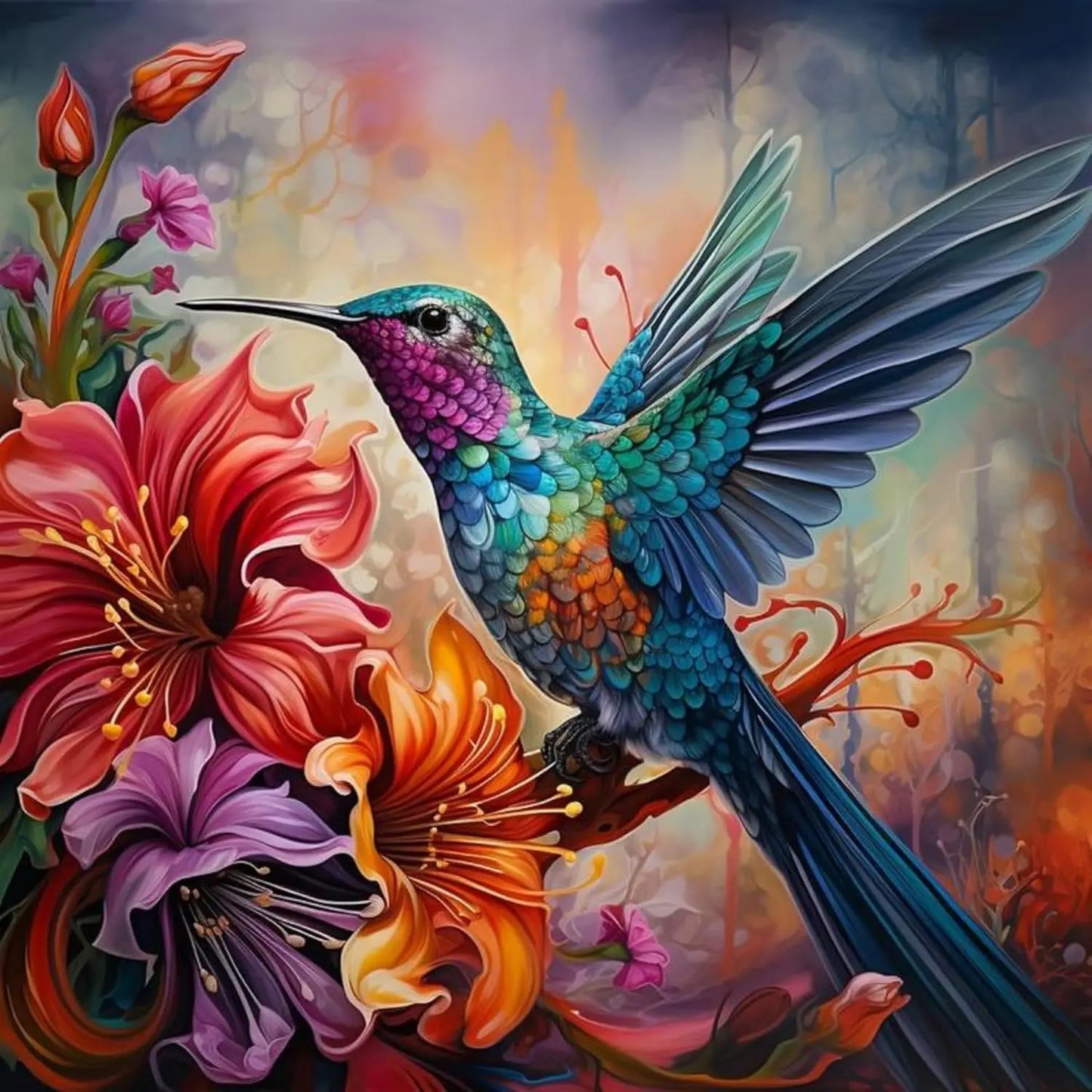 HUMMINGBIRD DIY Acrylic Painting by Numbers Kit on Canvas - TULIP N TURTLE