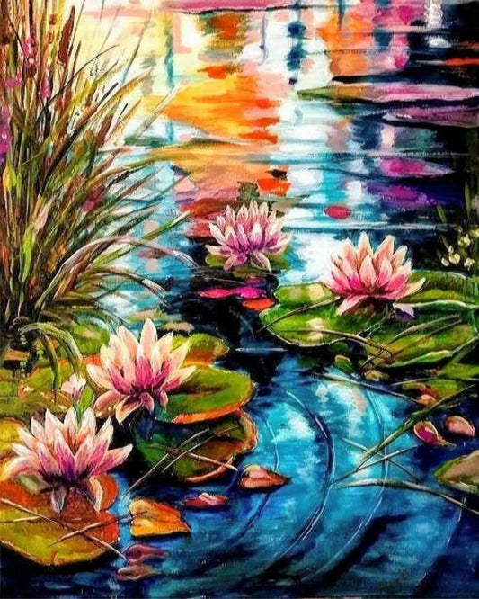 Lotus by the Reeds DIY Acrylic Painting by Numbers Kit on Canvas Deepan Enterprises