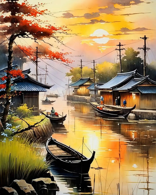RIVER FRONT DIY Acrylic Painting by Numbers Kit on Canvas - TULIP N TURTLE