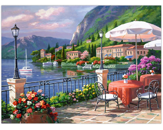 SEA SIDE CAFE DIY Acrylic Painting by Numbers Kit on Canvas Deepan Enterprises
