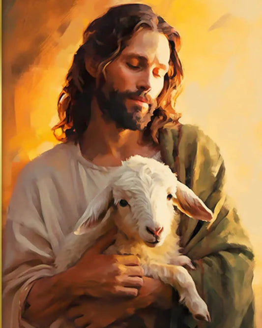 "THE GOOD SHEPHERD" DIY Acrylic Painting by Numbers Kit on Canvas - TULIP N TURTLE