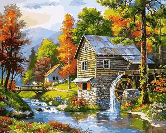 WATER WHEEL DIY Acrylic Painting by Numbers Kit on Canvas… Tulip n Turtle