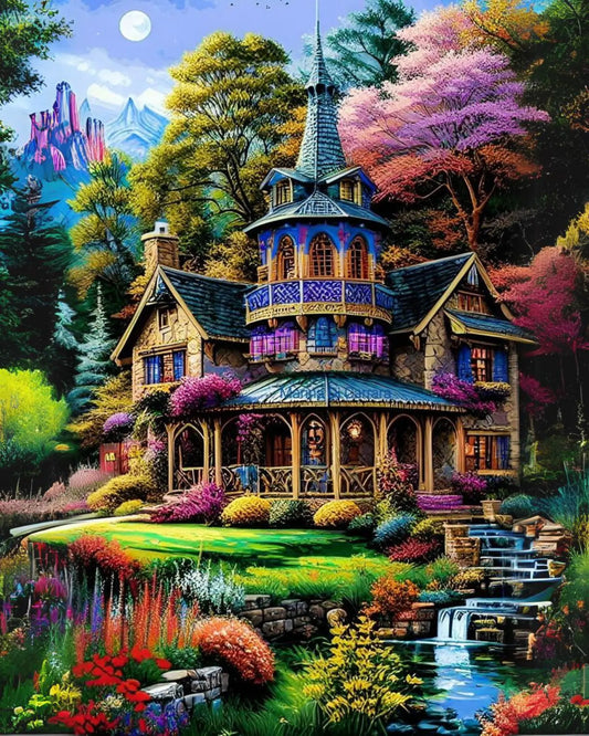 WOOD HOUSE DIY Acrylic Painting by Numbers Kit on Canvas - TULIP N TURTLE