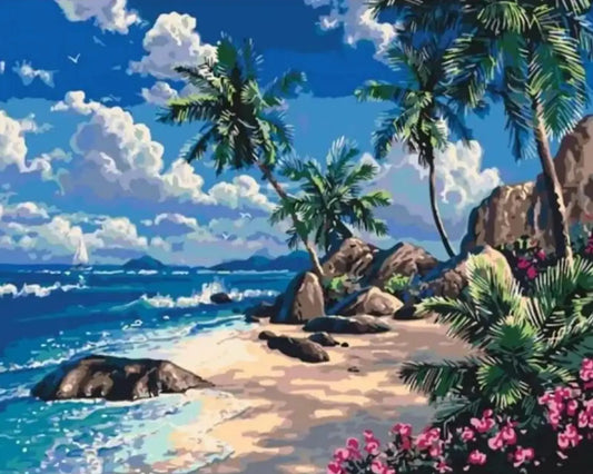 Sun & Sand DIY Acrylic Painting by Numbers Kit on Canvas… - TULIP N TURTLE