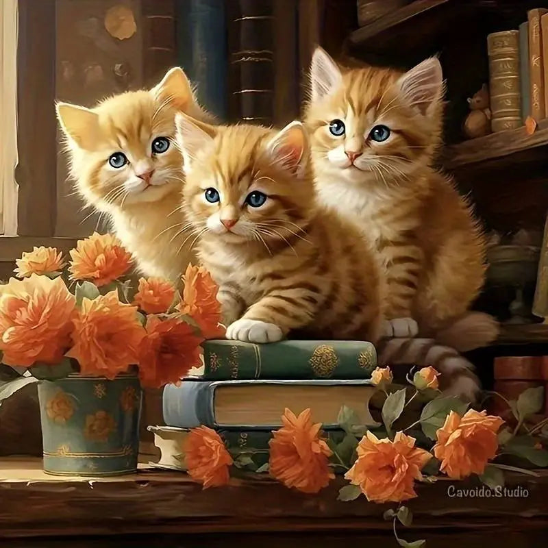 Puss on Books DIY Acrylic Painting by Numbers Kit on Canvas - TULIP N TURTLE