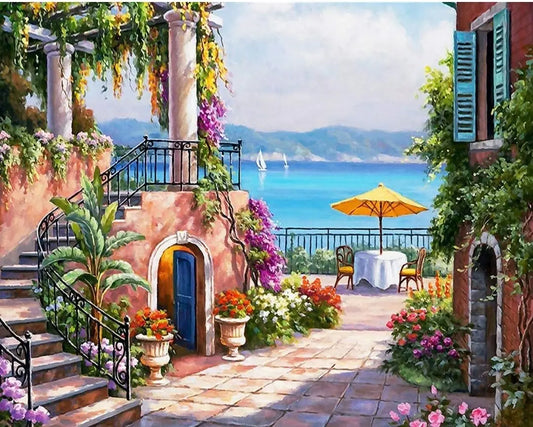 Sea Side Scenary DIY Acrylic Painting by Numbers Kit on Canvas Deepan Enterprises