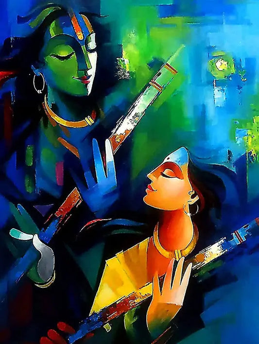 Krishna Radha Abstract Nest DIY Acrylic Painting by Numbers Kit on Canvas Deepan Enterprises