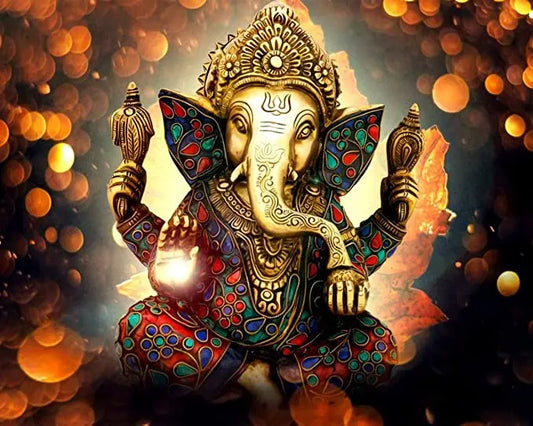 Colourful Ganesha DIY Acrylic Painting by Numbers Kit on Canvas Deepan Enterprises