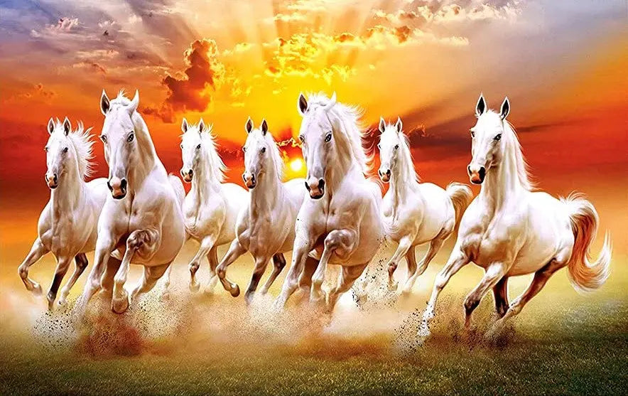 Seven White Horses DIY Acrylic Painting by Numbers Kit on Canvas Deepan Enterprises