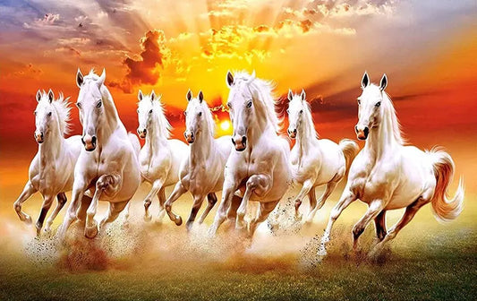 Seven White Horses DIY Acrylic Painting by Numbers Kit on Canvas Deepan Enterprises