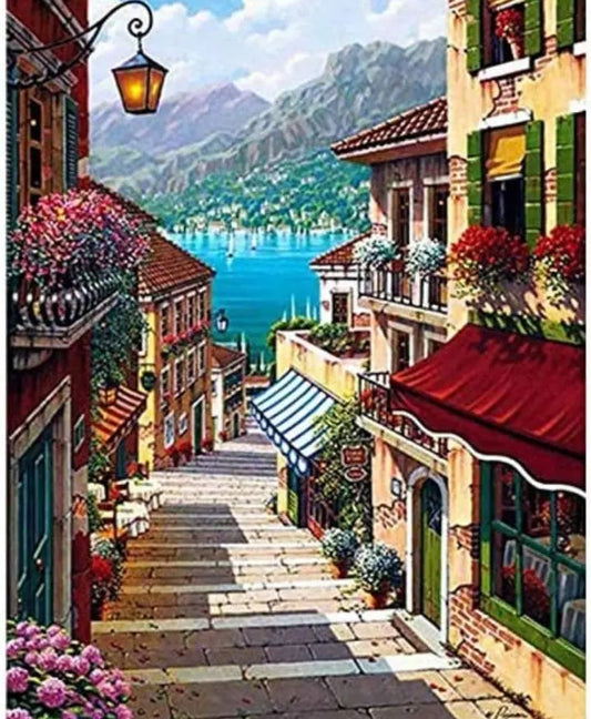 European Street DIY Acrylic Painting by Numbers Kit on Canvas Deepan Enterprises