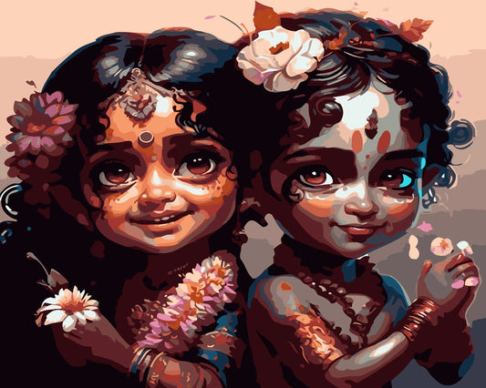 Krisha Radha Caricature DIY Acrylic Painting by Numbers Kit on Canvas Deepan Enterprises