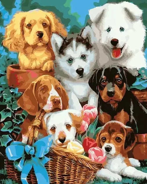 Puppies DIY Acrylic Painting by Numbers Kit on Canvas Deepan Enterprises