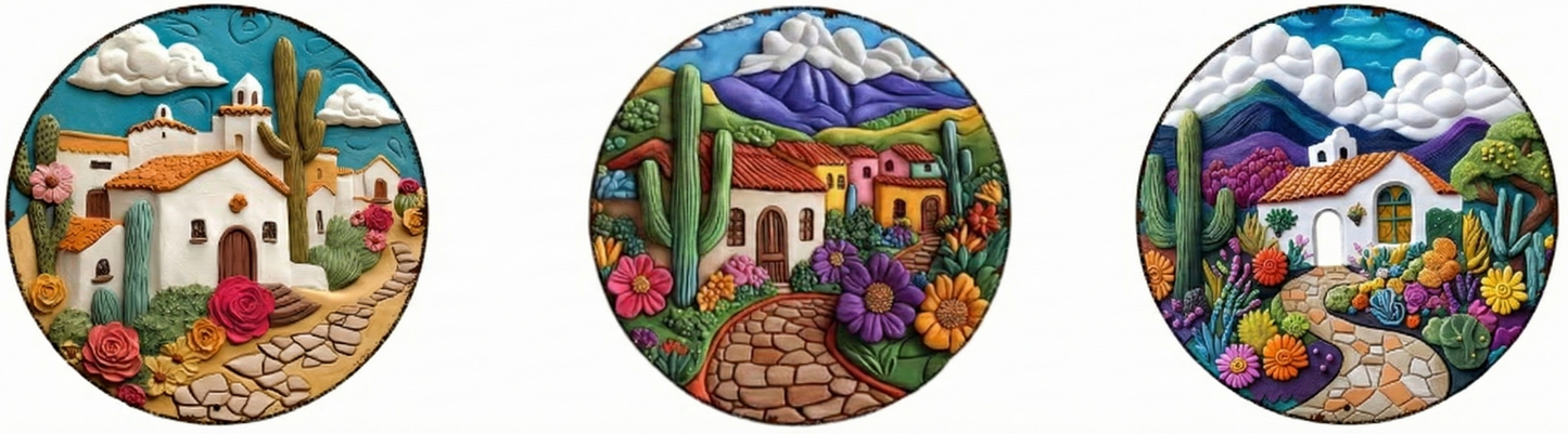 The Painted Village Mini three in one Framed Custom Paint by Numbers 25 cm Diameter each. Deepan Enterprises