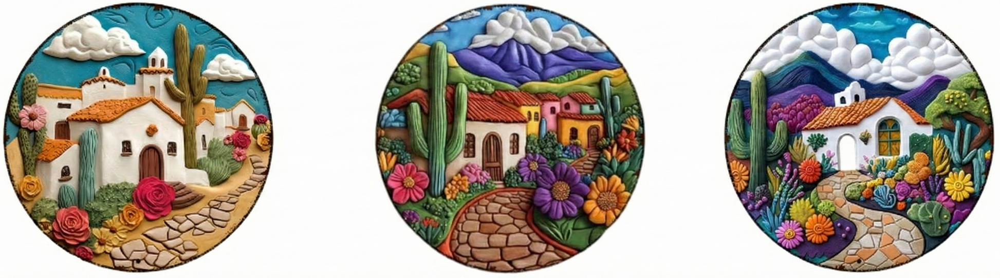The Painted Village Mini three in one Framed Custom Paint by Numbers 25 cm Diameter each. Deepan Enterprises