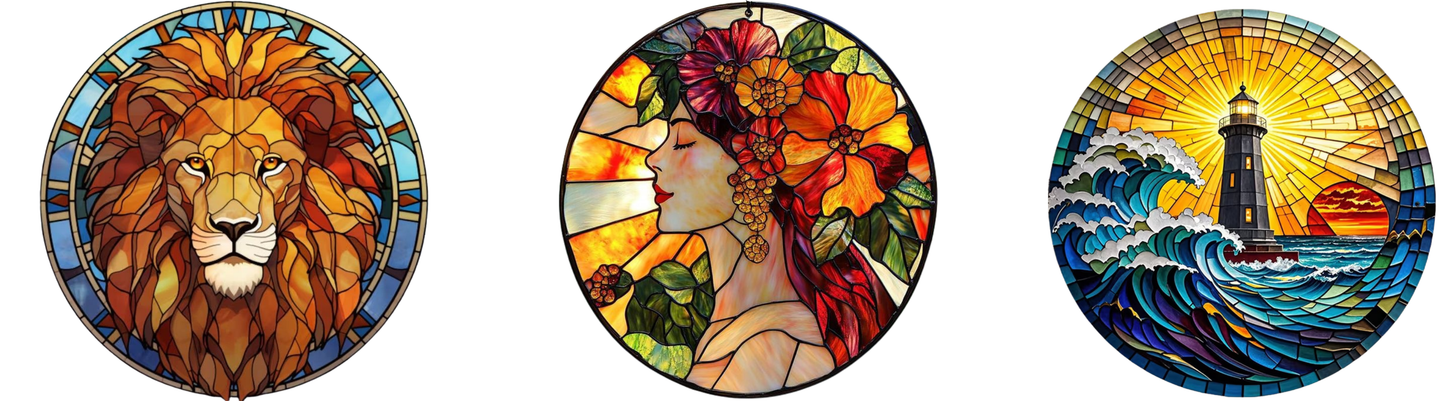 Stained Glass Mini three in one Framed Custom Paint by Numbers 25 cm Diameter each. Deepan Enterprises
