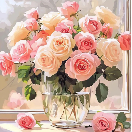 Window Bouquet Acrylic Painting by Numbers Kit on Canvas.