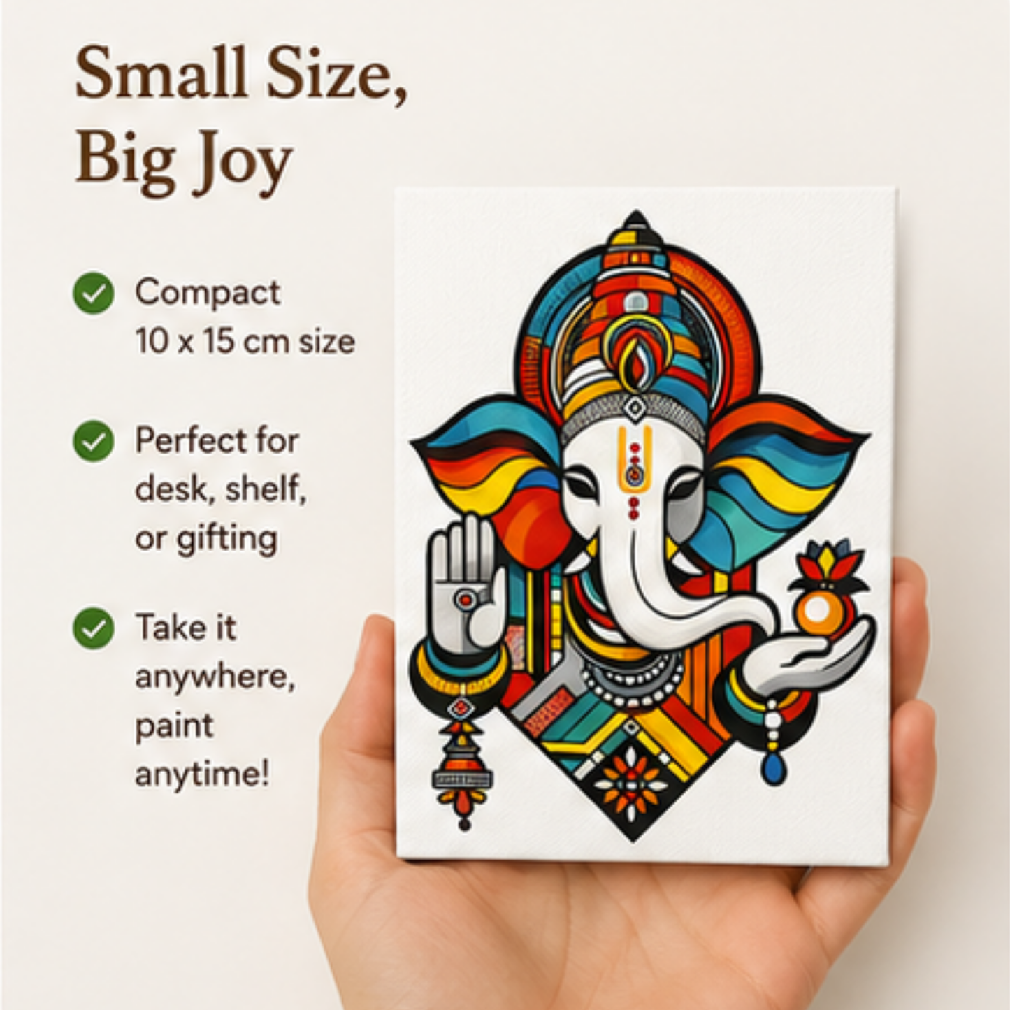 Ganesha Mini Paint by Number Kit 10* 15 cm mounted on an MDF frame with a mini Easel suitable for kids. Beginner Number painting kit DIY Canvas Painting by Number Acrylic Painting.