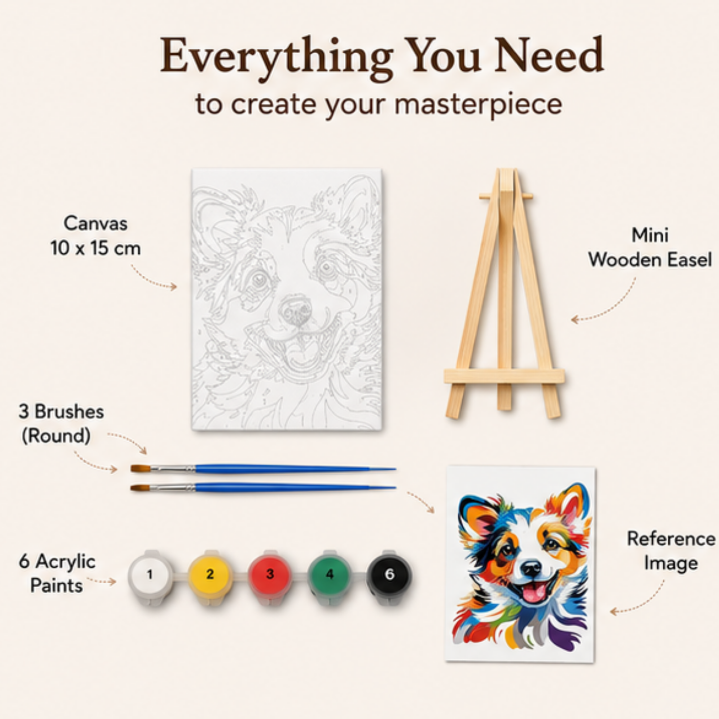 Puppy Mini Paint by Number Kit 10* 15 cm mounted on an MDF frame with a mini Easel suitable for kids. Beginner Number painting kit DIY Canvas Painting by Number Acrylic Painting. (Copy)