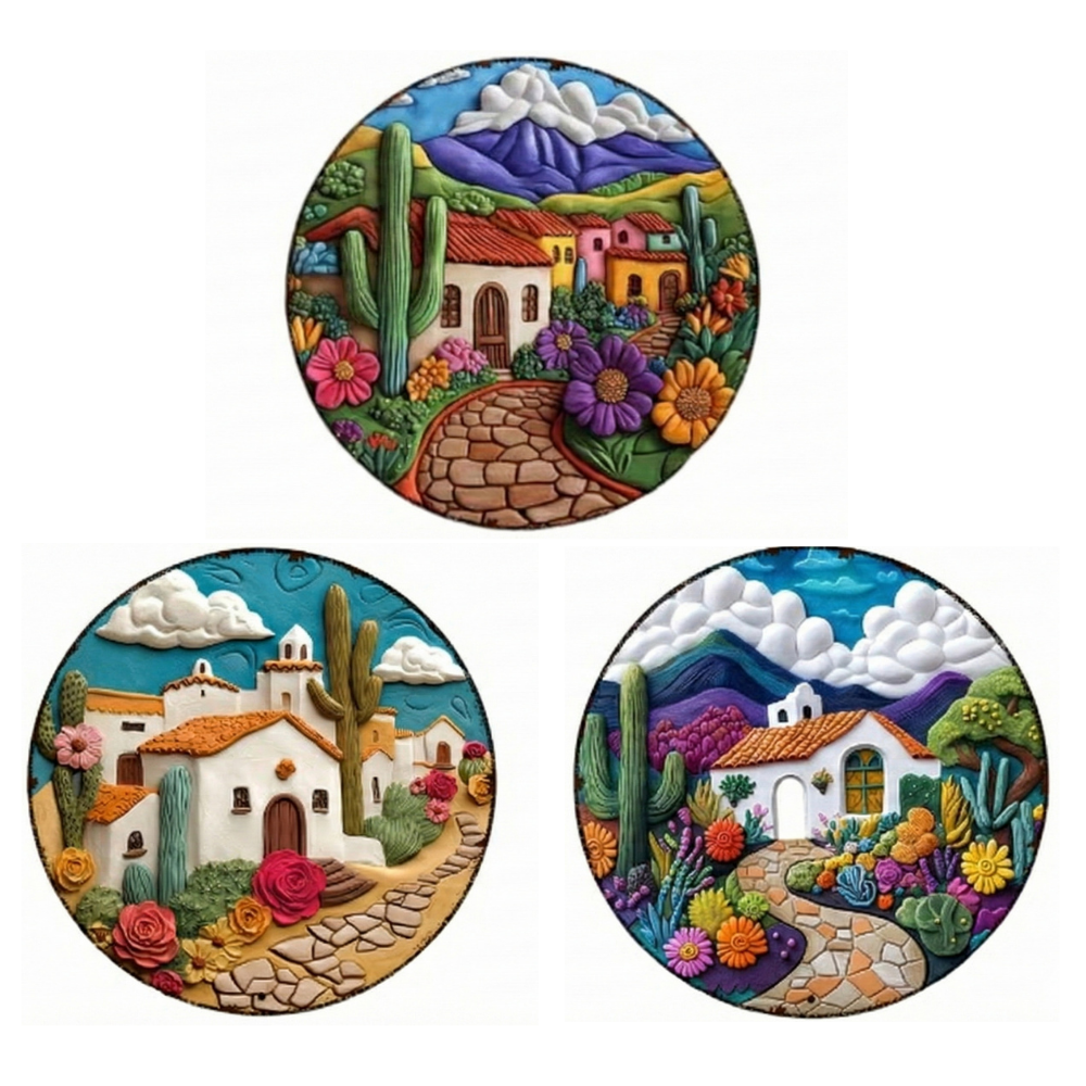 The Painted Village Mini three in one Framed Custom Paint by Numbers 25 cm Diameter each.