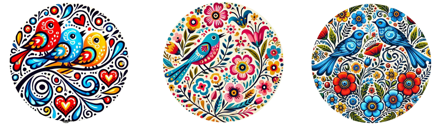 Bird Song  Mini three in one Framed Custom Paint by Numbers 25 cm Diameter each. Deepan Enterprises