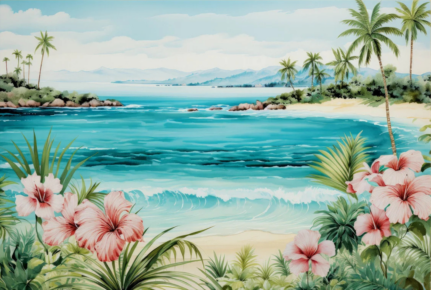 "HIBISCUS BAY" DIY Acrylic Painting by Numbers Kit on Canvas