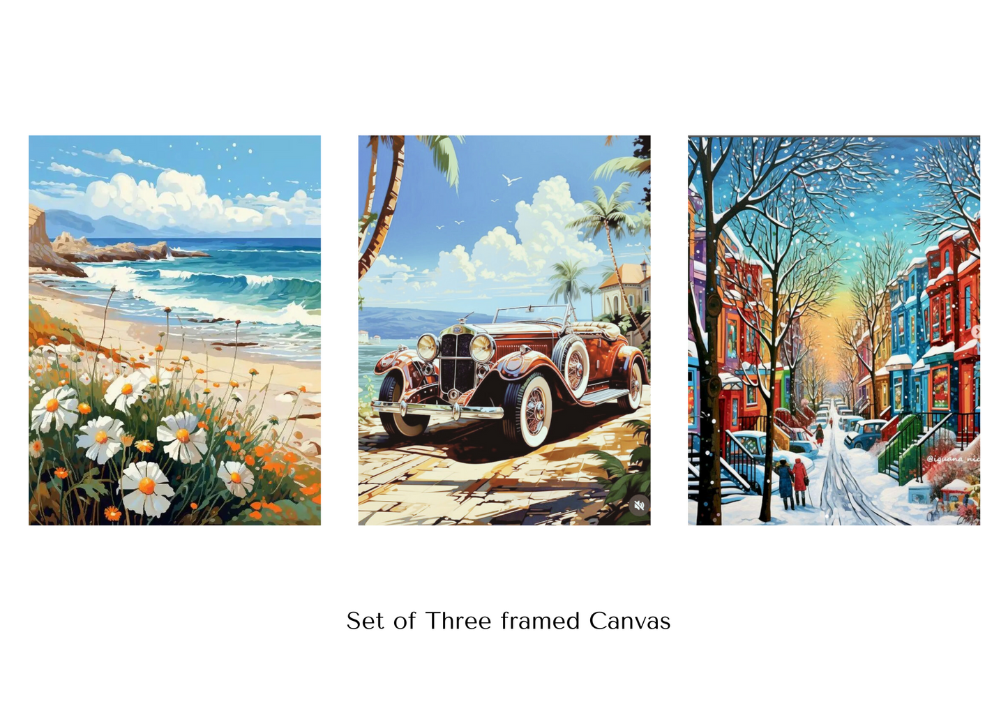 "Wave Wheel and Winter" Mini PBN set of three framed paint by number kits 15cm*20cm each.