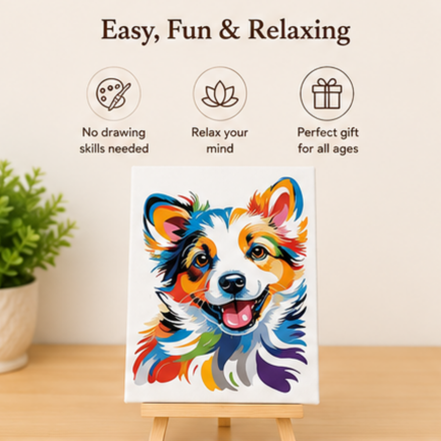 Puppy Mini Paint by Number Kit 10* 15 cm mounted on an MDF frame with a mini Easel suitable for kids. Beginner Number painting kit DIY Canvas Painting by Number Acrylic Painting. (Copy)