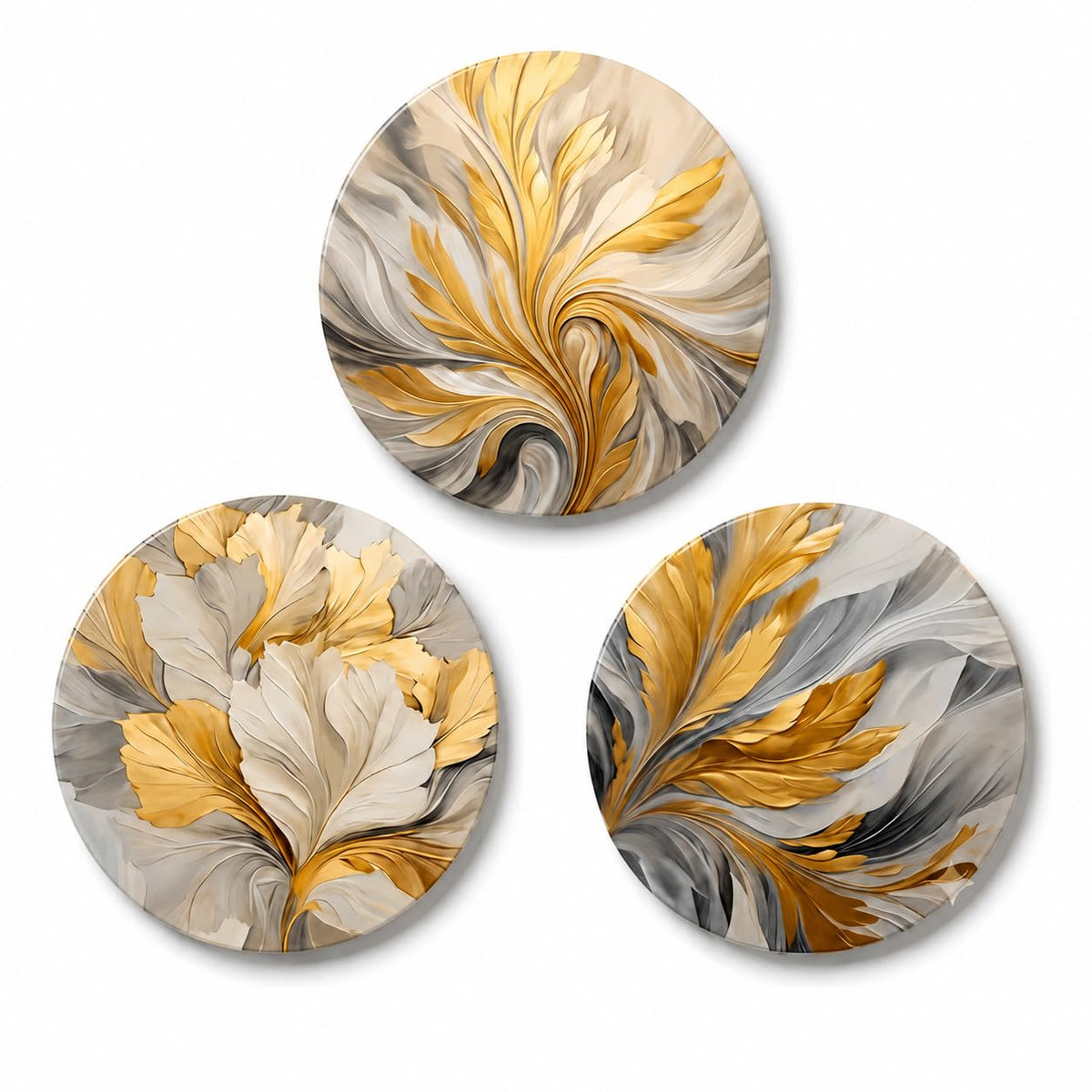 TULIP N TURTLE Golden Feathers DIY Acrylic Paint by Number Kit. Set of Three Framed Paint by Number kit.  25 cm Diameter each. (Copy)