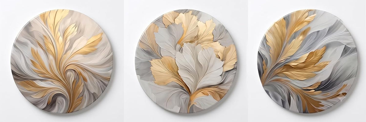 TULIP N TURTLE Golden Feathers DIY Acrylic Paint by Number Kit. Set of Three Framed Paint by Number kit.  25 cm Diameter each. (Copy)