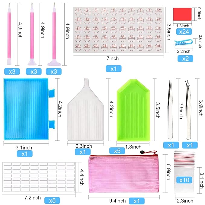 5D DIY Diamond Painting Tools and Accessories Kits with Diamond Embroidery Box, 9 Multiple Sizes Painting Pens, Glue Clay, Diamond Tray, Ziplock Bags, Clips, and Tweezer - TULIP N TURTLE
