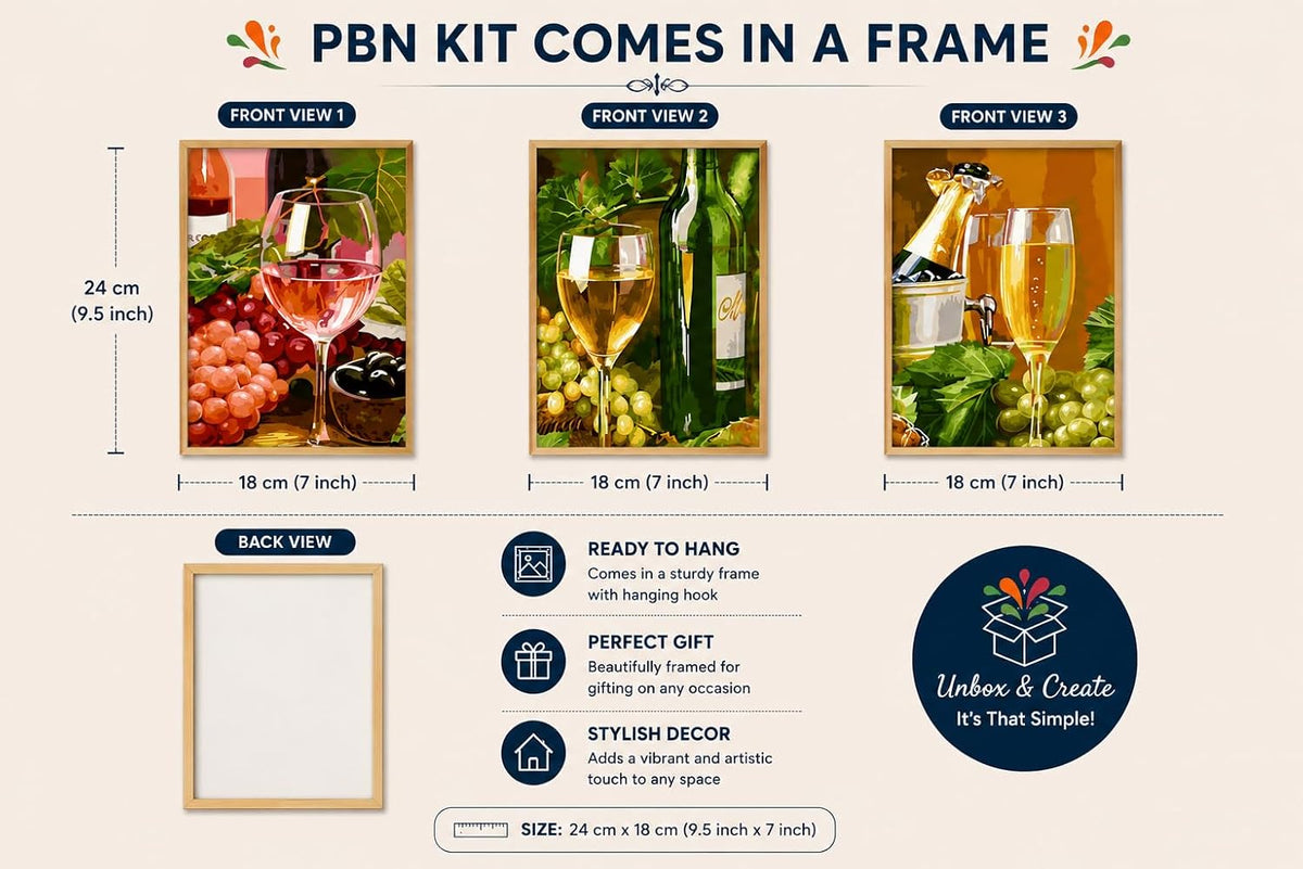 TULIP N TURTLE Cheers Mini PBN set of three framed paint by number kits 18cm*24cm each.