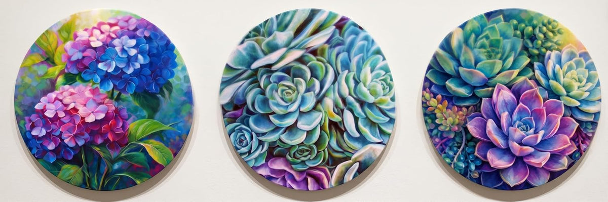 TULIP N TURTLE Petals DIY Acrylic Paint by Number Kit. Set of Three Framed Paint by Number kit.  25 cm Diameter each.