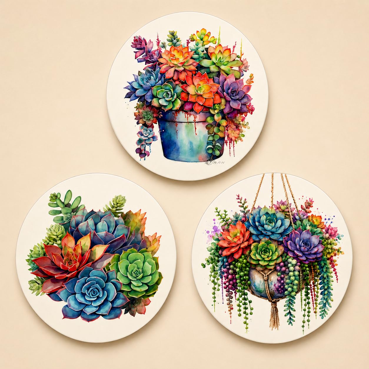 TULIP N TURTLE Hydrangea DIY Acrylic Paint by Number Kit. Set of Three Framed Paint by Number kit.  25 cm Diameter each.