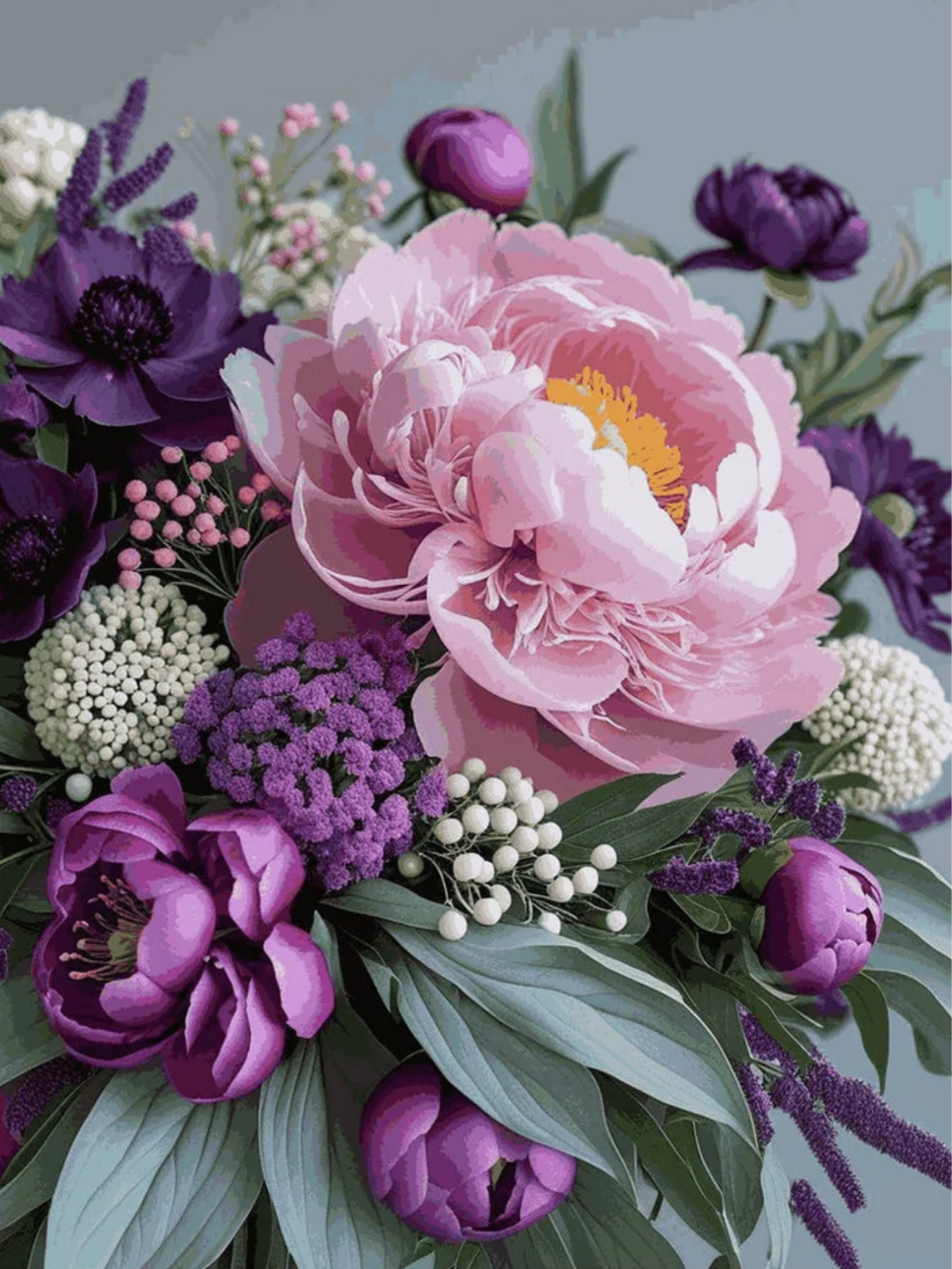 TULIP N TURTLE Purple Peony DIY 5D Diamond Painting Kit Round Dril Cross Stitch