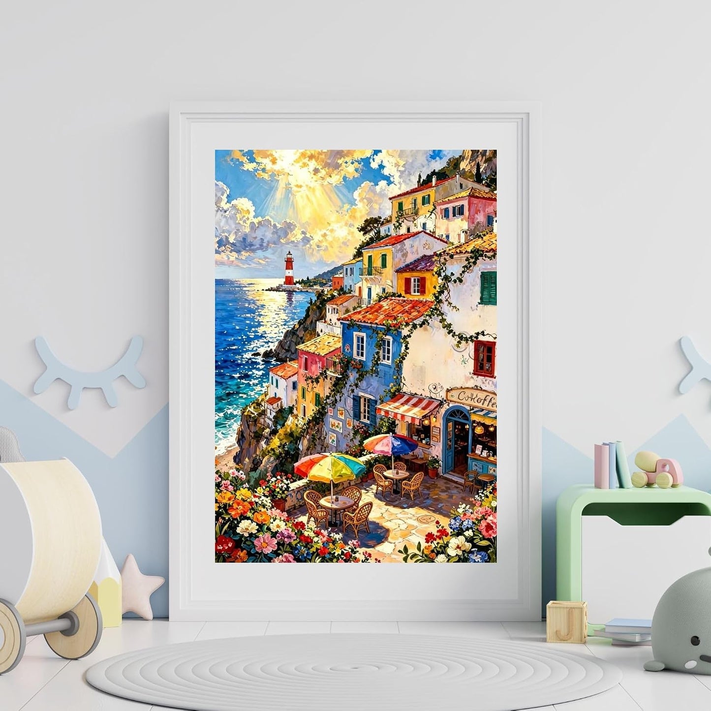 Lighthouse Cafe Large size Acrylic Painting by Numbers 85 cm * 113 cm rolled canvas Kit 30 colours