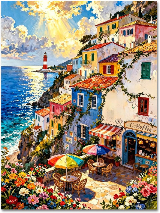 Lighthouse Cafe Large size Acrylic Painting by Numbers 85 cm * 113 cm rolled canvas Kit 30 colours