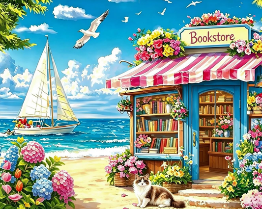 BOOKSTORE Acrylic Painting by Numbers Kit on Canvas.