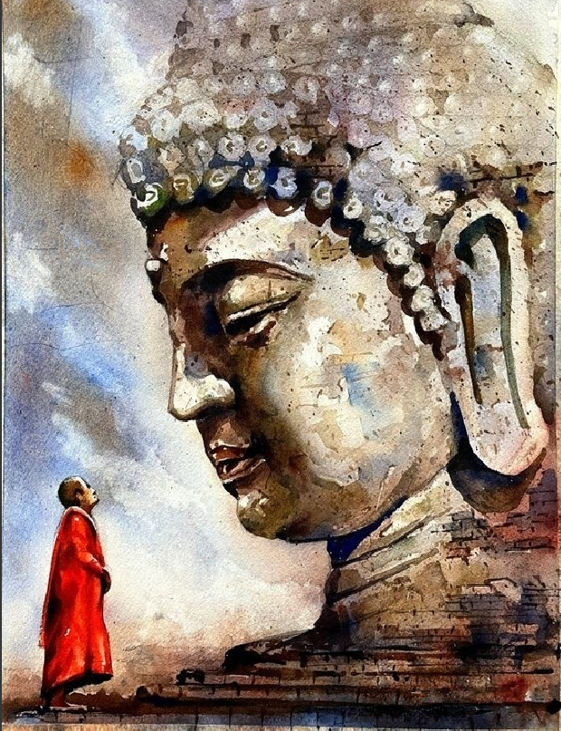 BUDDHA MONK DIY Acrylic Painting by Numbers Kit on Canvas