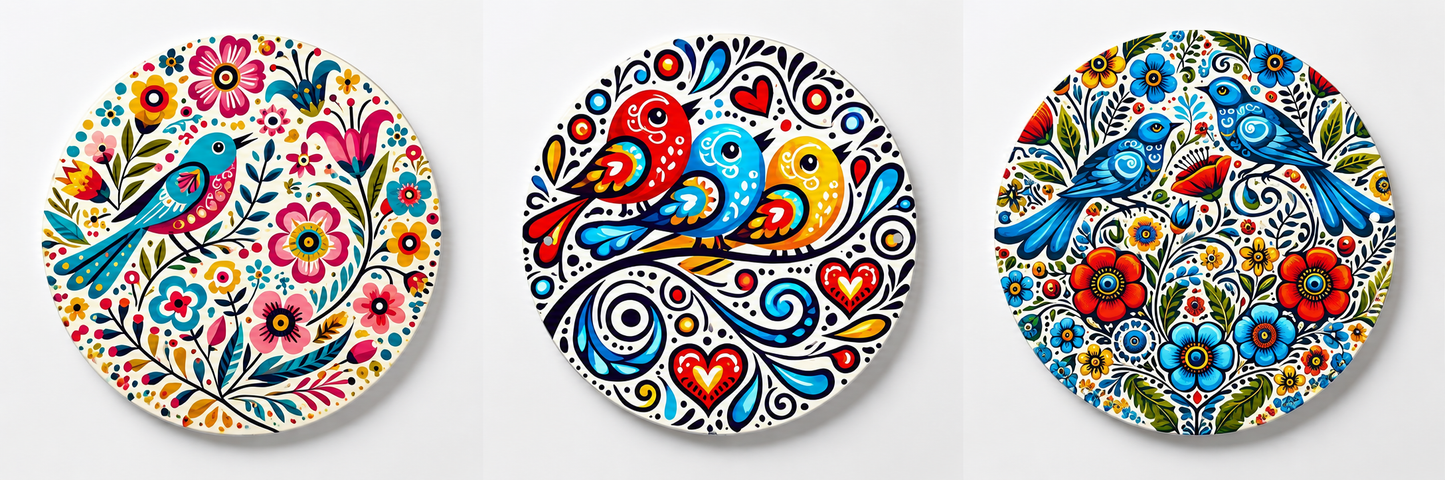 Bird Song  Mini three in one Round Framed Paint by Numbers 25 cm Diameter each.