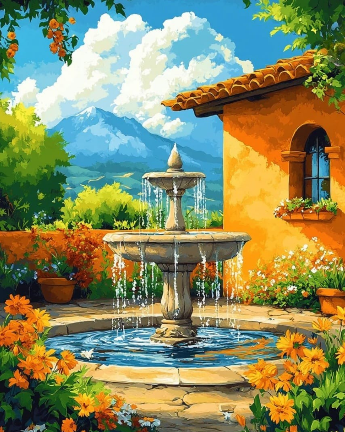 Courtyard Acrylic Painting by Numbers Kit on Canvas.