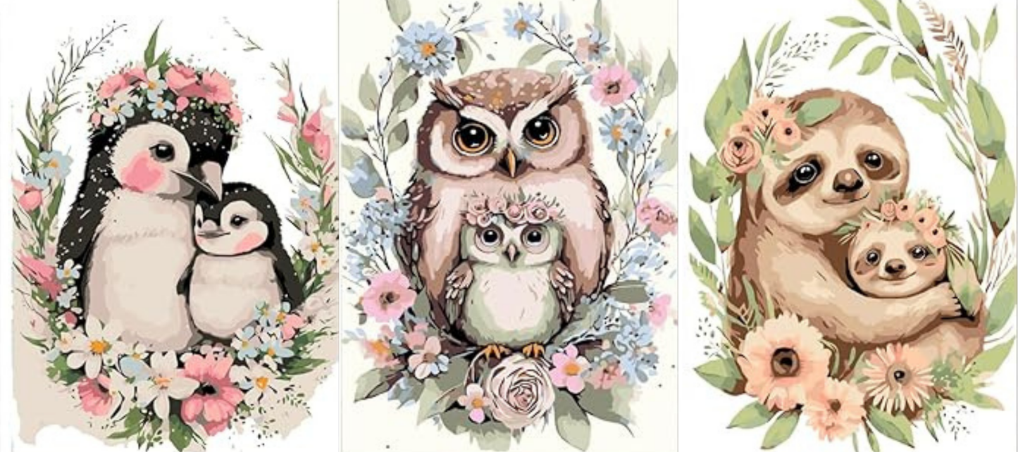 Cuddles in The Wild Mini PBN set of three framed paint by number kits 18cm*24cm each.  Mini PBN set of three framed paint by number kits 18cm*24cm each.  Mini PBN set of three framed paint by number kits 18cm*24cm each. Deepan Enterprises