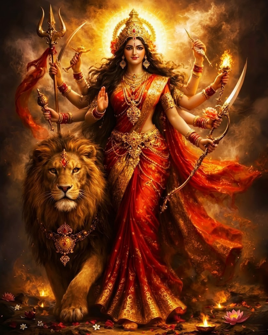 Durga Ma DIY 5D Round Diamond Painting by Numbers Kit  on Canvas Full Drill Rhinestone Embroidery