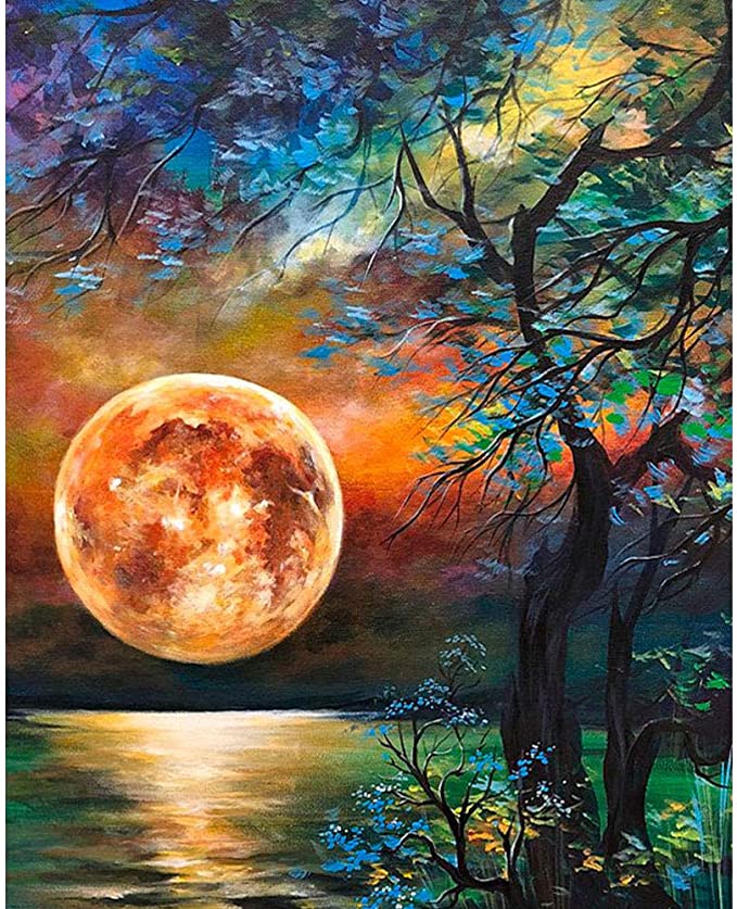 FULL MOON DIY Acrylic Painting by Numbers Kit on Canvas